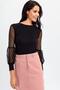 Women's Black Round Neck, Long Sleeve, Tulle Detail on Sleeves, Solid Cut, Standard Length Blouse - 7