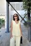 Yellow Straw Detailed V-Neck, Imported Muslin Fabric, Basic Cut, Loose Sleeveless Blouse & Undershirt - 4