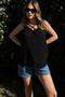 Women's Black Cross String Collar, Loose Cut, Strappy Blouse - 3