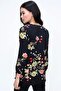 Women's Black Three-Quarter Sleeve Floral Patterned Regular Cut Standard Size Blouse - 7