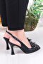 35389 Jena Silvery Tassel Buckle Detailed Closed Front Open Back Heeled Women's Shoes - 4