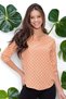 Women's Powder Collar Slit Crepe Blouse with Three Quarter Sleeves Polka Dots and Wear Out - Suitable for Hijab