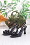 35387 Jena Silvery Stone Bow Detailed Closed Front Open Back Heeled Women's Shoes - 6
