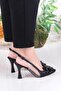 35387 Jena Silvery Stone Bow Detailed Closed Front Open Back Heeled Women's Shoes - 4
