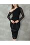 Tulle Black Dress with Sleeves Low Cut