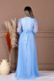 Tulle Double-Breasted Collared Maxi Dress - Baby Blue - 6