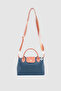 Neylo Leather Cross Strap Handbag with Zipper and Magnet Closure Navy Blue Tan - 6