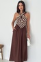 Women's Brown Top Knitwear Skirt Crepe Fabric Dress (Slim Fit)