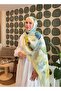 شال قطني منقوش بنمط ريترو من سلسلة Mena أوراق الشجر الخضراء الصفراء ps34 - 8