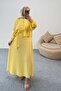 Ribbed Belted Shirt with Gathered Sleeves and Floor-Length Skirt Two-Piece Suit 8875 - Yellow - 4
