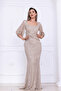Sequin Knot Detailed Long Evening Dress - Gold - 3