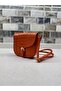 Women's Orange Crocodile Patterned Mango Model Flap Crossbody Bag with Buckle and Belt - 4