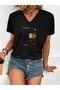 Owl Printed Women's Oversize V-Neck T-Shirt