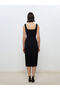 Black Square Collar Crepe Dress - 4