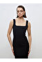 Black Square Collar Crepe Dress - 2