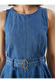 Indigo Crew Neck Waist Mini Jean Dress - 3