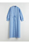 Lcw modest blue dominant collar striped poplin shirt dress - 5