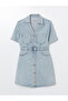 Nevavm Shirt Collar Women's Jean Mini Dress with Difference - 5