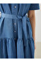 Mini Jean Dress with Peaked Collar and Belt - 6