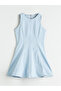Blue Crew Neck Peplum Mini Jean Dress - 5