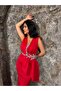 Women's Imported Fabric Stone Embroidered Shawl Detailed Slit Lined Special Design Maxi Dress - 6