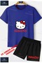 Children's Unisex “Hello Kitty Red Written“ Custom Printed Crew Neck T-Shirt - Shorts Set