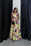 Yellow Patterned Crop Blouse Skirt Set - 3