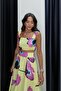 Yellow Patterned Crop Blouse Skirt Set - 2