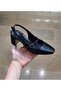 Women's Blunt Toe Thick Heel Wide Mold Black-Navy Blue Open Back Heeled Shoes - 4