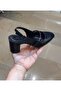 Women's Blunt Toe Thick Heel Wide Mold Black-Navy Blue Open Back Heeled Shoes - 6
