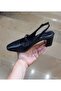 Women's Blunt Toe Thick Heel Wide Mold Black-Navy Blue Open Back Heeled Shoes - 5