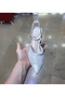 Women's 7 cm Thin Galvanized Heel, Soft Tulle Top with Stones Black-Silver Open Back Pointed Evening Dress Shoes - 2