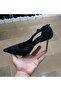 Women's 10 cm Thin Galvanized Heel, Chain and Leaf Stone Detailed Side Open Stiletto Evening Dress Shoes - 2