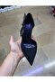 Women's 10 cm Thin Galvanized Heel, Chain and Leaf Stone Detailed Side Open Stiletto Evening Dress Shoes - 3