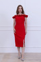 Atlas Floral Pearl Detailed Pencil Long Dress - Red