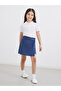 Girls Navy Blue Plain Skorts with Button Detail - 2