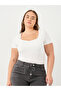 Plus White Fitted T-Shirt with Square Neck
