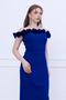 Atlas Floral Pearl Detailed Pencil Long Dress - S Cobalt Blue - 6