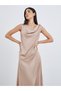 Satin Cowl Neck Back Lace Detail Slip Dress - 2