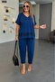 Women's Sequin Sequin Detailed V-Neck Short Sleeve Large Size Two-Piece Set - 3