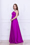 Satin Fabric Strap Evening Dress - Fuchia - 4