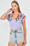 Women's Lilac V-Neck Printed Blouse Arm-25Y001086 - 4