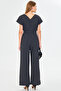 Women's Anthracite Double Breasted Collar Back V Detailed Pocket Belted Wide Leg Jumpsuit Arm-24Y001073 - 6