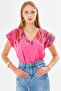 Women's Fuchsia V-Neck Printed Blouse Arm-25Y001086 - 4