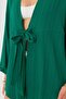 Women's Dark Green Self Striped Front Tie Kimono Shirt Arm-24Y001101 - 2