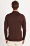 Men's Slim Fit Slim Fit Long Sleeve Polo Neck Striped Brown Sweater - 5