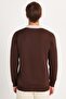 Men's Standard Fit Long Sleeve Half Zip Polo Neck Brown Sweater - 5
