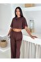 Summer Suit - Bottom Top Women's Textured Fabric - Baggy Pants + Relaxed Top - 2