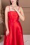 Taffeta Satin Strap Long Evening Dress - Red - 2