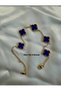 Gold Navy Blue Clover Steel Bracelet
